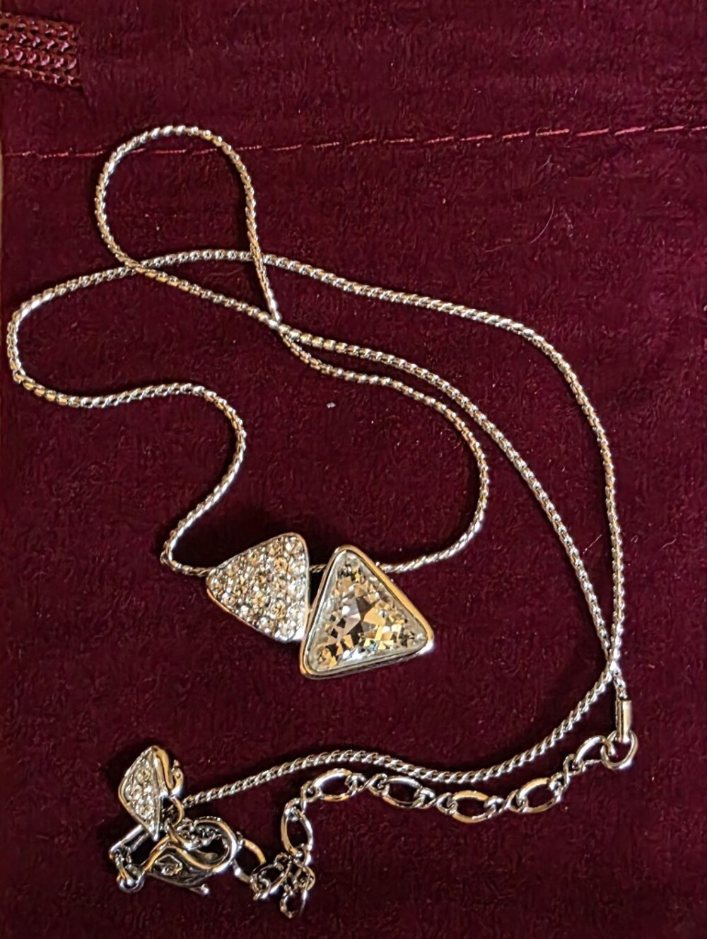 Swarovski, Silver Crystal Triangle Pendant Necklace